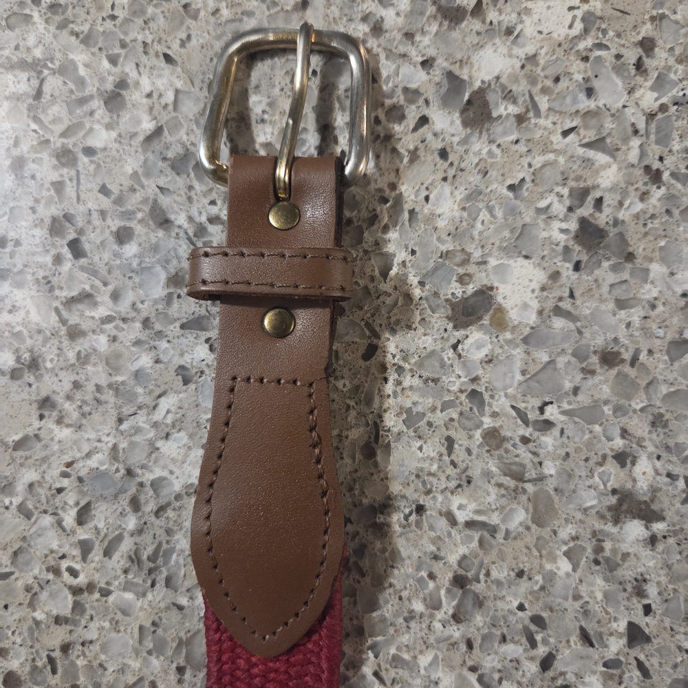 Lands' End Brown Leather and Red Woven Men's Belt